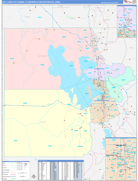 Salt Lake City Metro Area Digital Map Color Cast Style